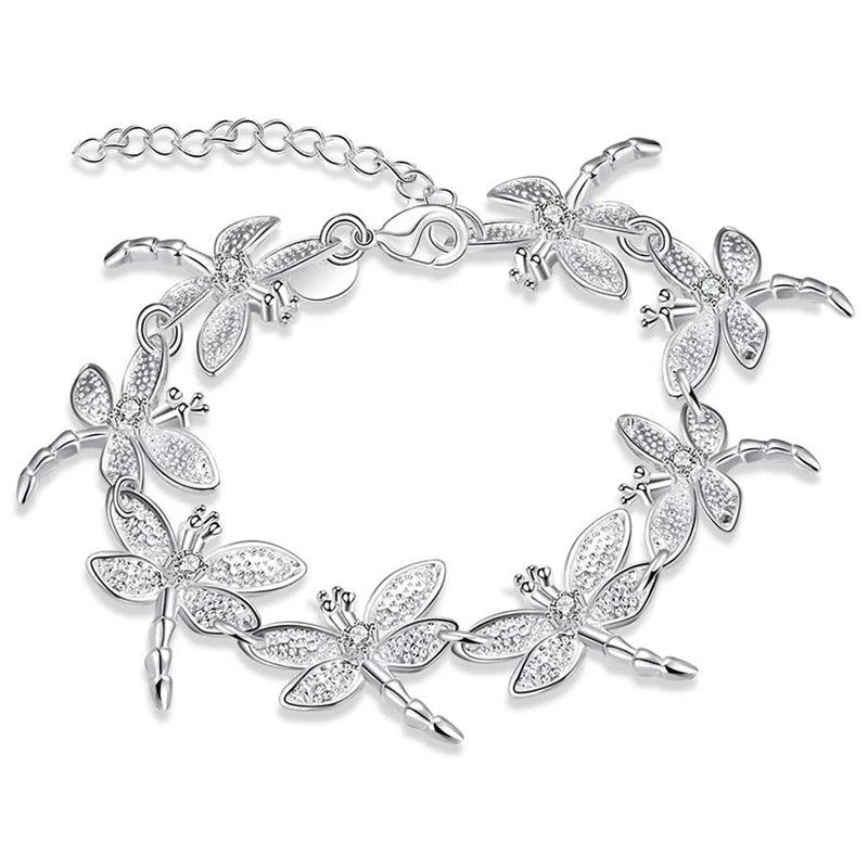 Sterling Silver Dragonfly Chain Charm Bracelet for Women