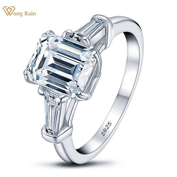 Wong Rain Classic 925 Sterling Silver 3EX VVS1 Emerald Cut 2CT Real Moissanite Pass Test Diamond Ring Wedding Engagement Jewelry