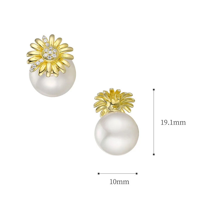 Silver Gold Plated 10mm Shell Pearl Daisy Flower Earrings for Women