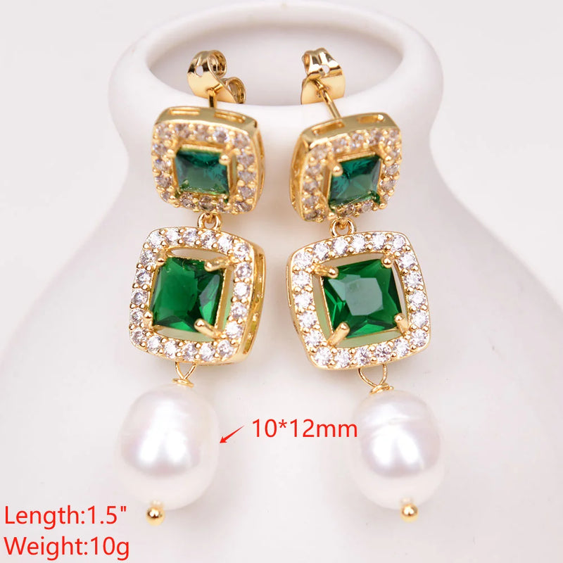 Sterling Silver White Rice Pearl CZ Crystal Glass Earrings for Women