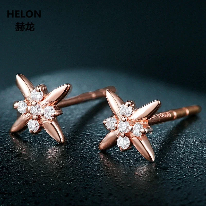 14k Rose Gold Natural Diamond Stud Earrings for Women