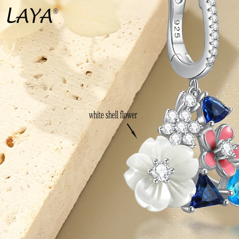 White Shell Flower Zircon Enamel Earrings for Women