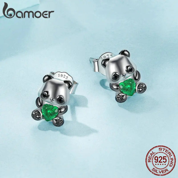 Sterling Silver Panda Stud Earrings for Women