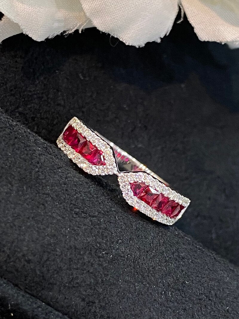 18K White Gold Natural Ruby Ring for Women