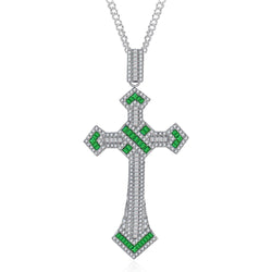 Sterling Silver Zircon Diamonds Crystal Cross Pendant Necklace for Men & Women