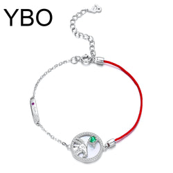 Sterling Silver 925 Natural Emerald Red String Capricon Bracelet for Women