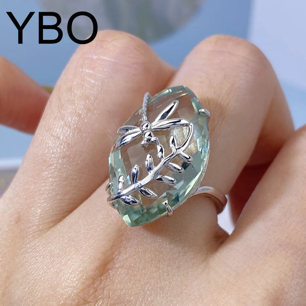 925 Sterling Silver Green Crystal Leaf Ring for Women