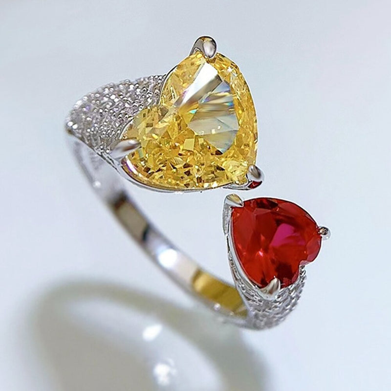 925 Sterling Silver Heart Moissanite, Citrine, Ruby Ring for Women