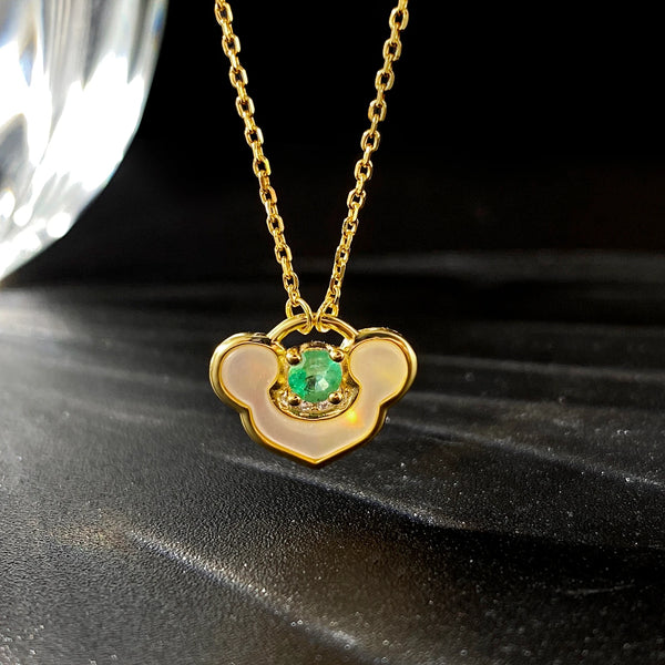 18K Gold Plated Sterling Silver Emerald Pendant Necklace for Women