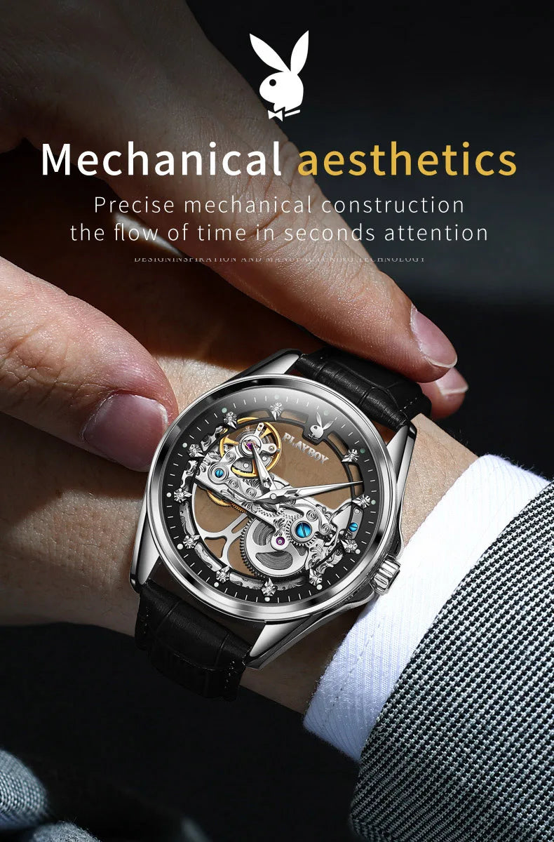 Stainless Steel Skeleton Automatic Mechanical Watch for Men