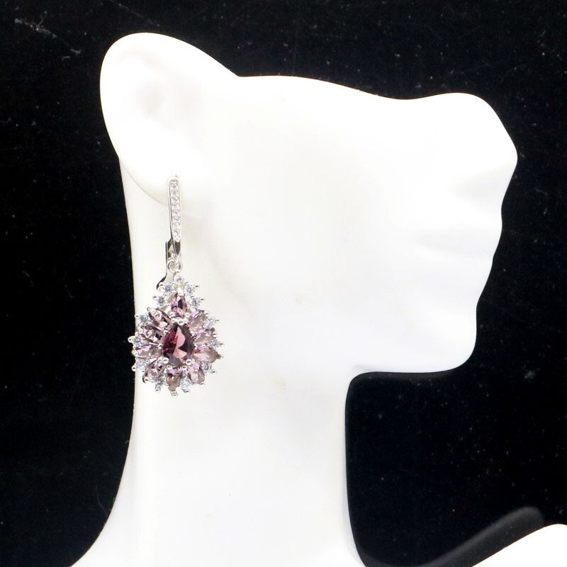 925 Sterling Silver Amethyst, Tourmaline, and CZ Earrings for Females