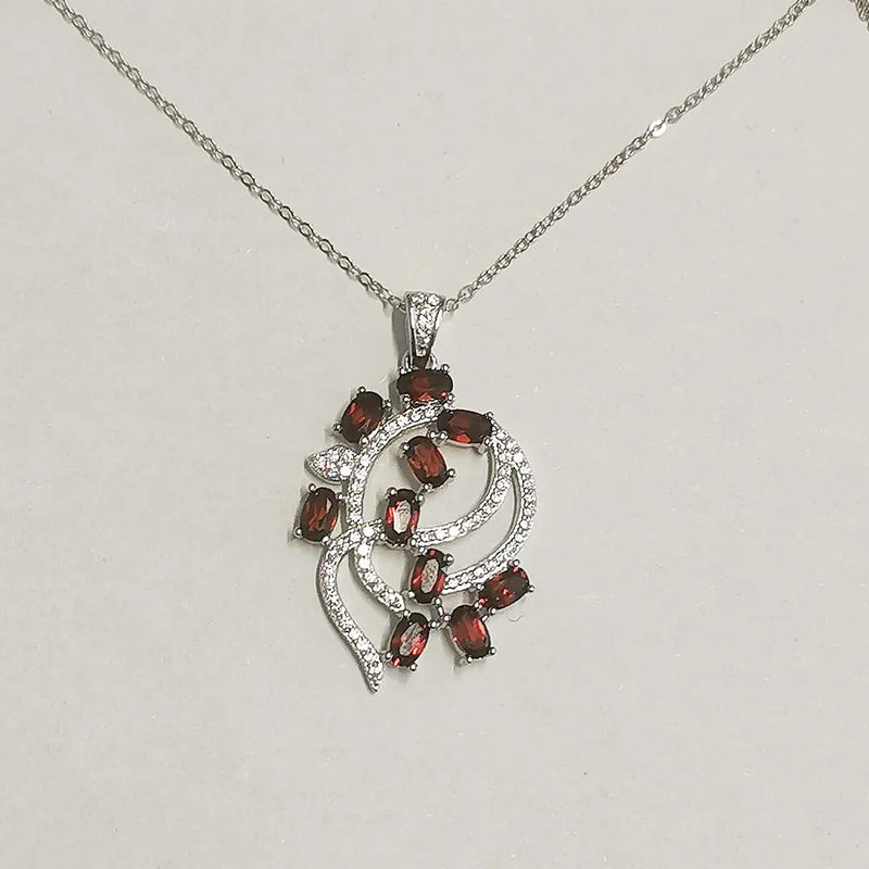 Sterling Silver Garnet Geometric Pendant Necklace for Women