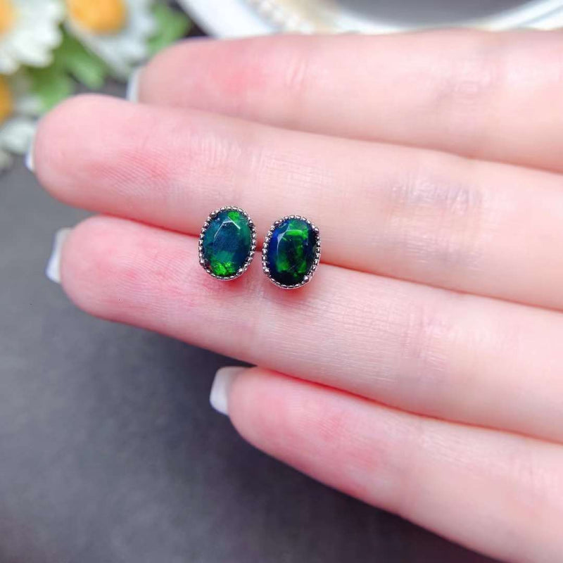 925 Sterling Silver Black Opal Earring for Women