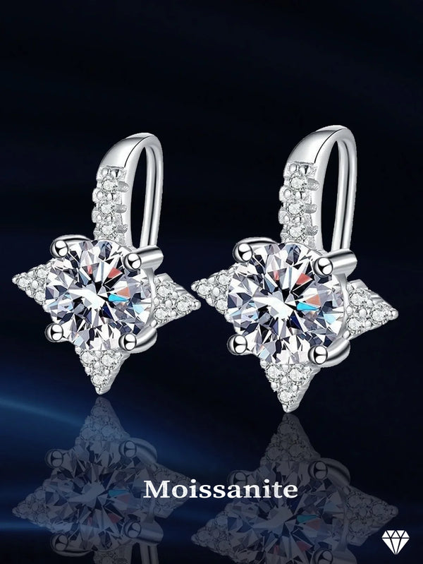 Sterling Silver Moissanite Four-Pointed Star Earrings for Women