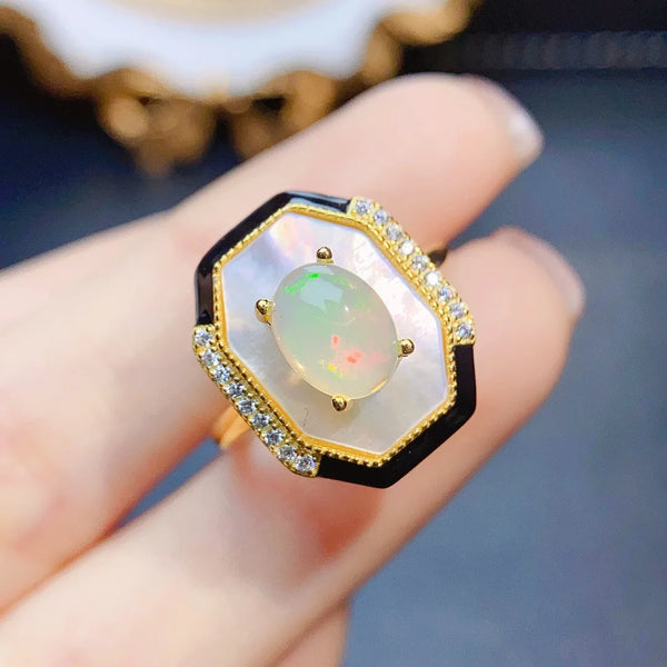 S925 Sterling Silver 6*8mm Natural Opal Ring With Certificate