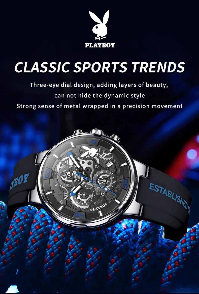 Stainless Steel Silicone Quartz Sports Watch for Men