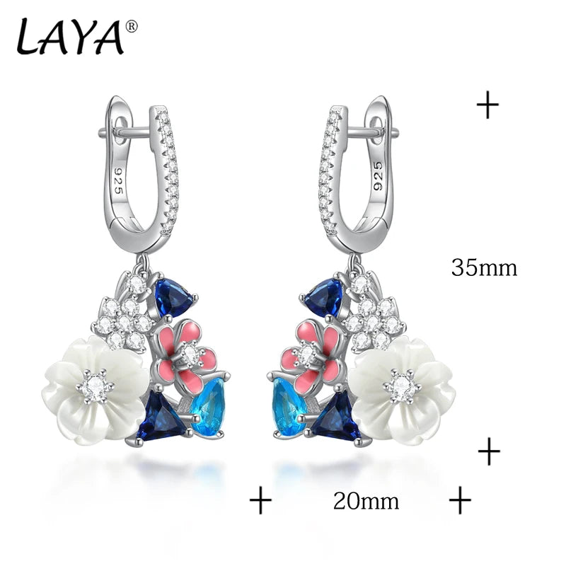 White Shell Flower Zircon Enamel Earrings for Women