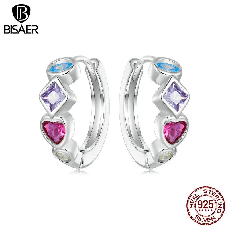 Sterling Silver Colorful Zircons Stud Earrings for Woman