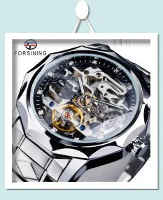 Stainless Steel Square Automatic Mechanical Watch with Date and Week for Men