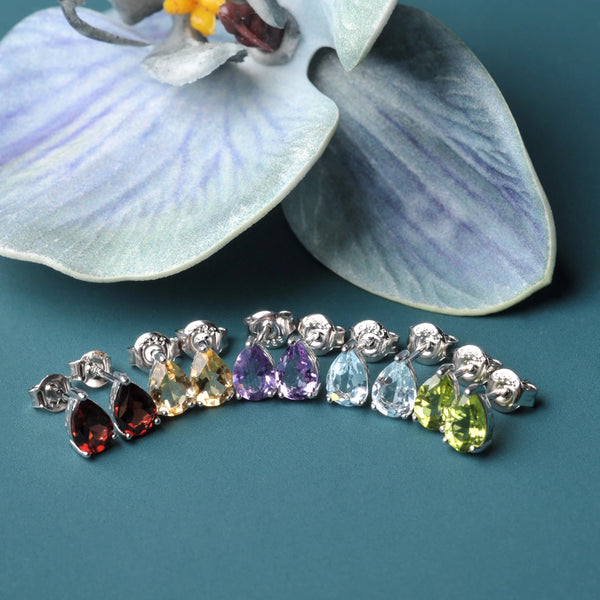 925 Sterling Silver 1.58ct Sky Blue Topaz, Garnet, Peridot, Amethyst, Citrine Stud Earrings for Women