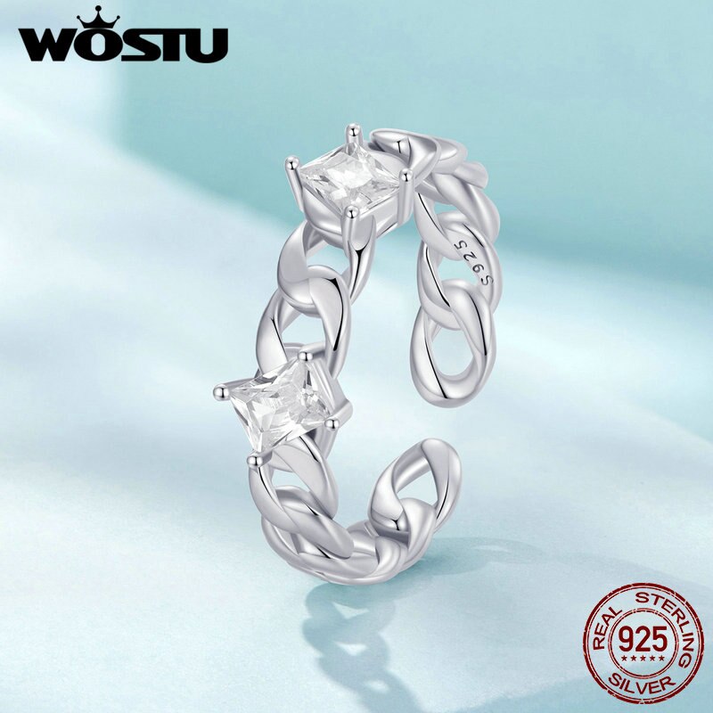 925 Sterling Silver Cuban Chain Ring with CZ for Women