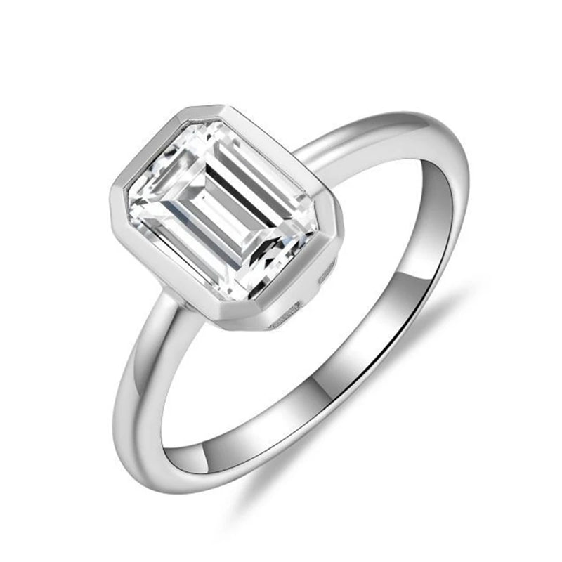 925 Sterling Silver Real Moissanite Emerald Cut Engagement Ring for Women