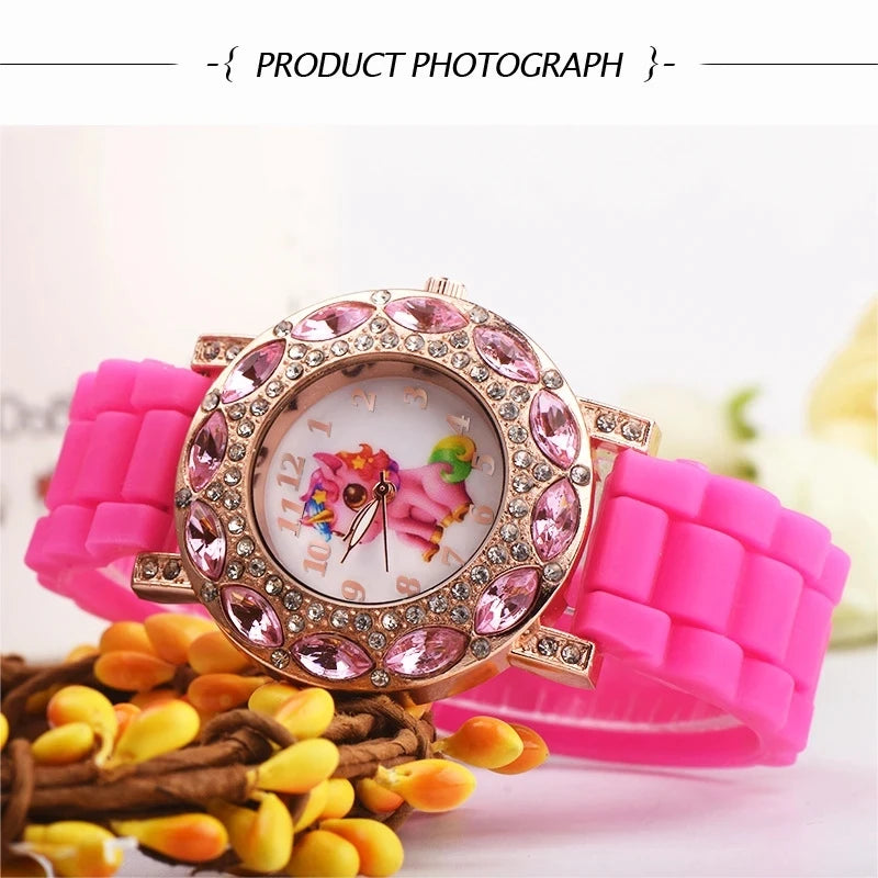 Pink Silicone Unicorn Cartoon Quartz Watch for Girls