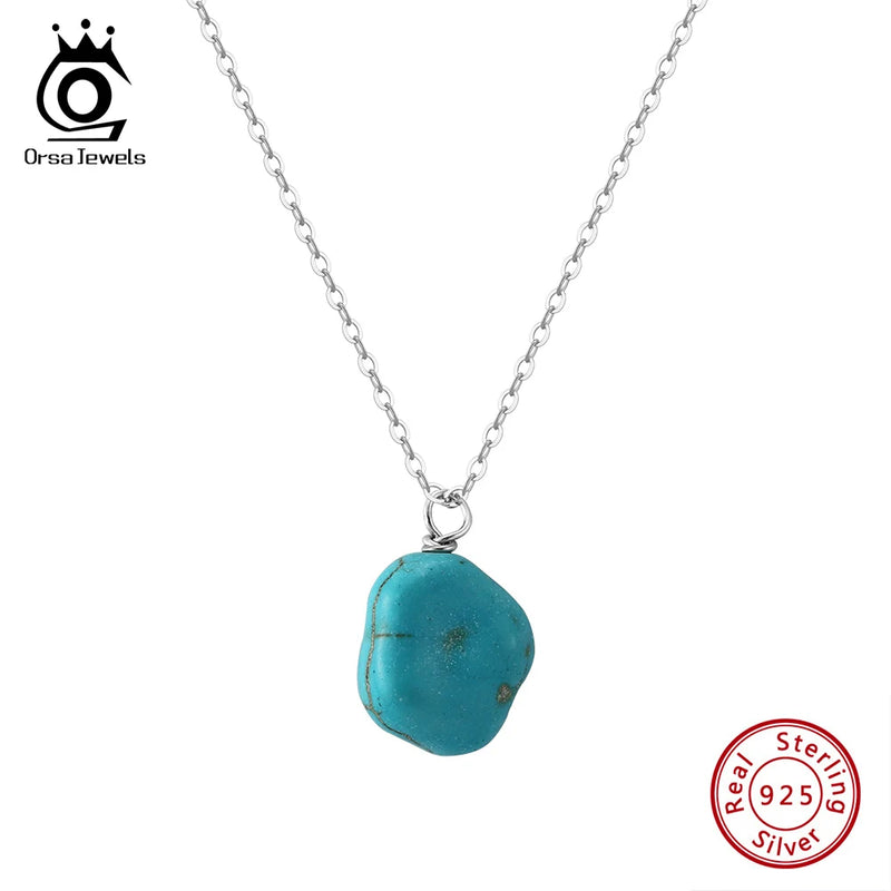 Silver Turquoise Pendant Necklace for Her