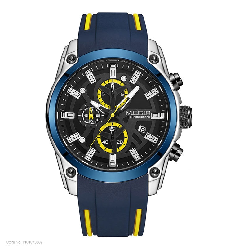 Stainless Steel Blue Silicone 24H Luminous Sport Watch for Men