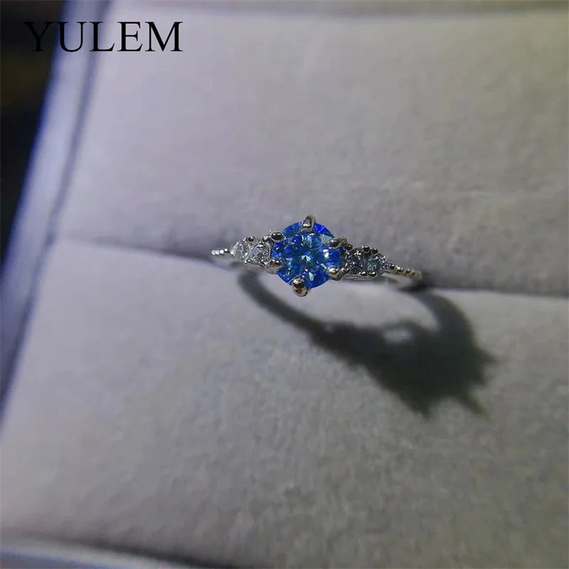 925 Silver 0.5ct Blue Moissanite Ring for Women