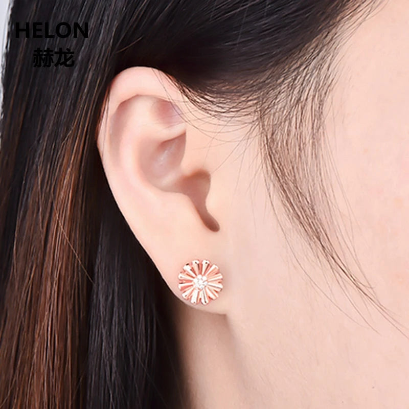 14k Rose Gold Natural Diamonds Flower Stud Earrings for Women