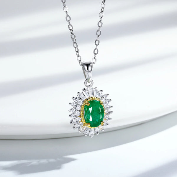 925 Sterling Silver Natural Emerald Pendant for Women