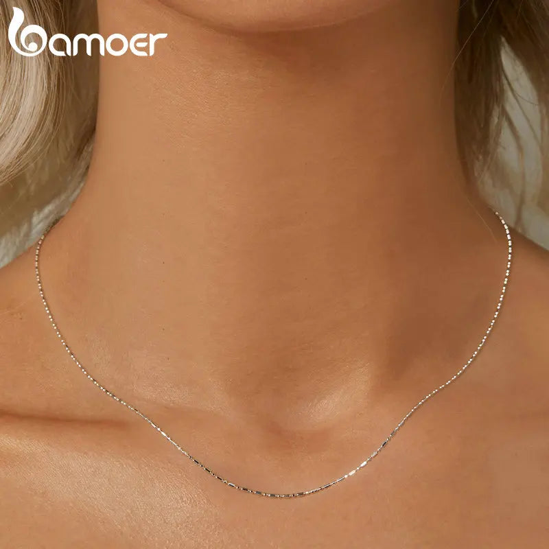 925 Sterling Silver Shimmering Basic Chain Necklace for Women