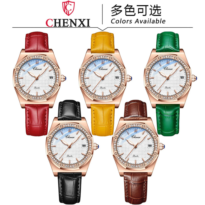 Fashion Diamond-Accented Leather Watch for Women