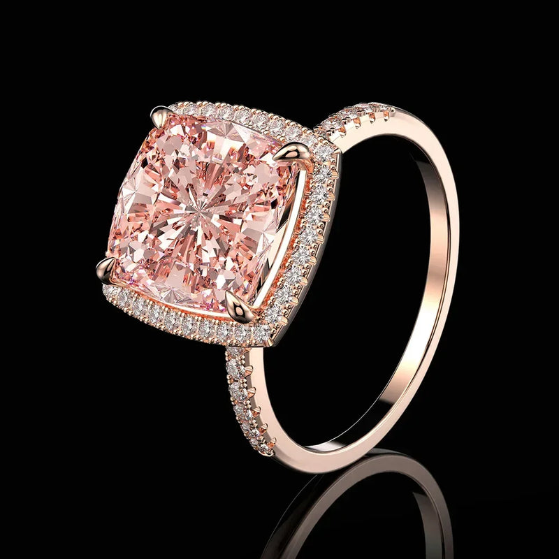 925 Sterling Silver Created Moissanite Morganite Engagement Ring for Women