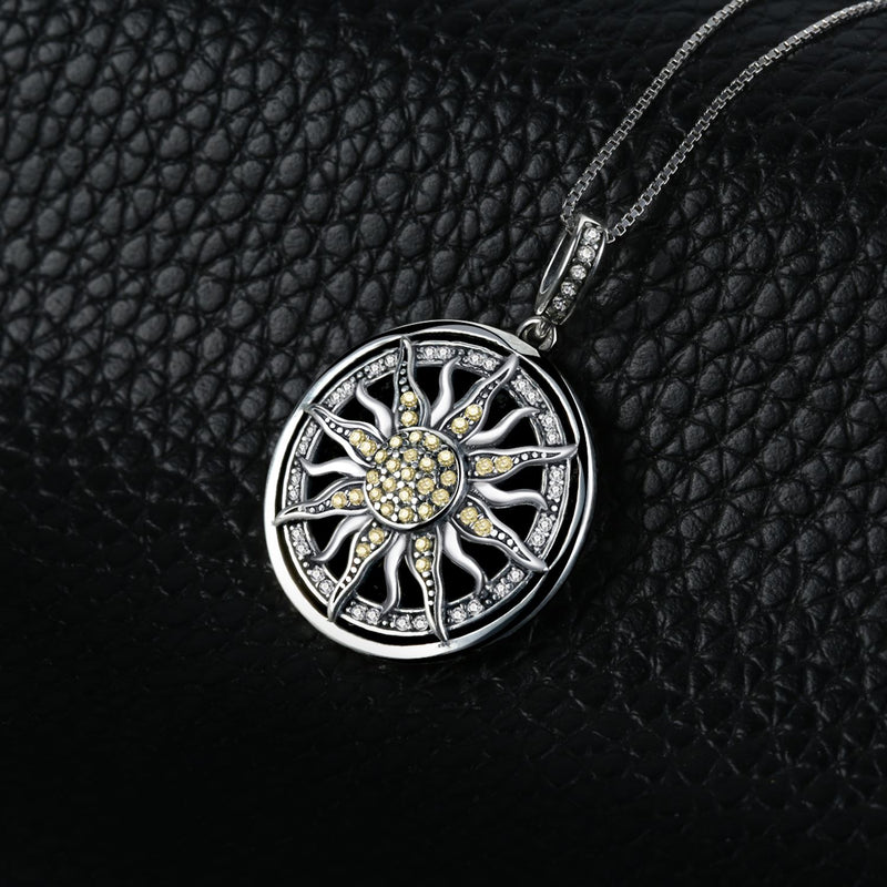 925 Sterling Silver Cubic Zirconia Sun Pendant Necklace for Women