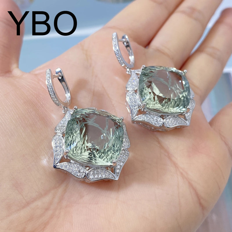 925 Sterling Silver Green Amethyst Dangle Earrings For Women