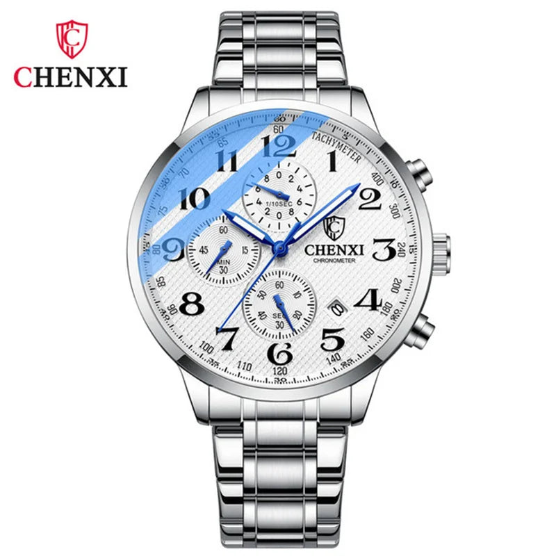 Stainless Steel Leather Chronograph Watch for Men