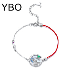 925 Sterling Silver Red String Bracelets with Emerald Gemstones for Women