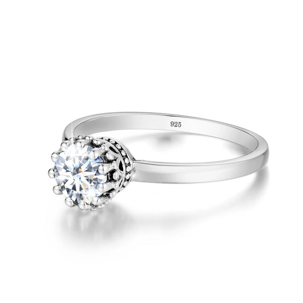 Silver 925 0.8ct Moissanite Crown Ring for Women