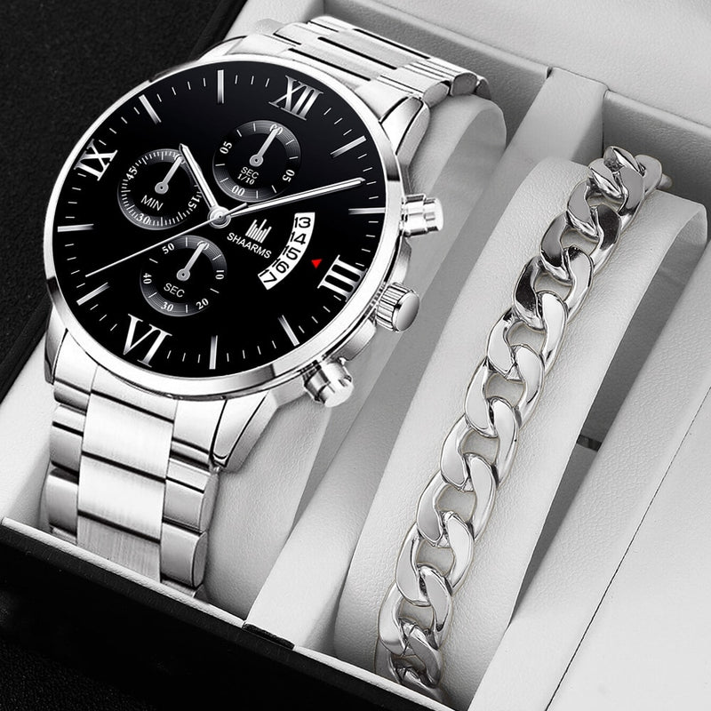 Stainless Steel Quartz Business Three-Eye Six Pin Calendar Watch for Men