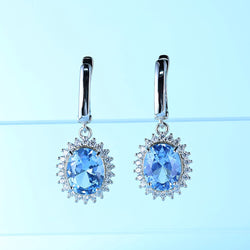 925 Sterling Silver Blue Topaz Oval Gemstone Clip Earrings for Women