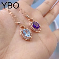 925 Sterling Silver Amethyst Blue Topaz Pendant Necklace for Women