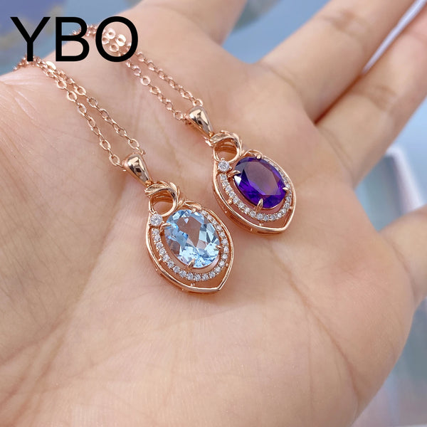 925 Sterling Silver Amethyst Blue Topaz Pendant Necklace for Women