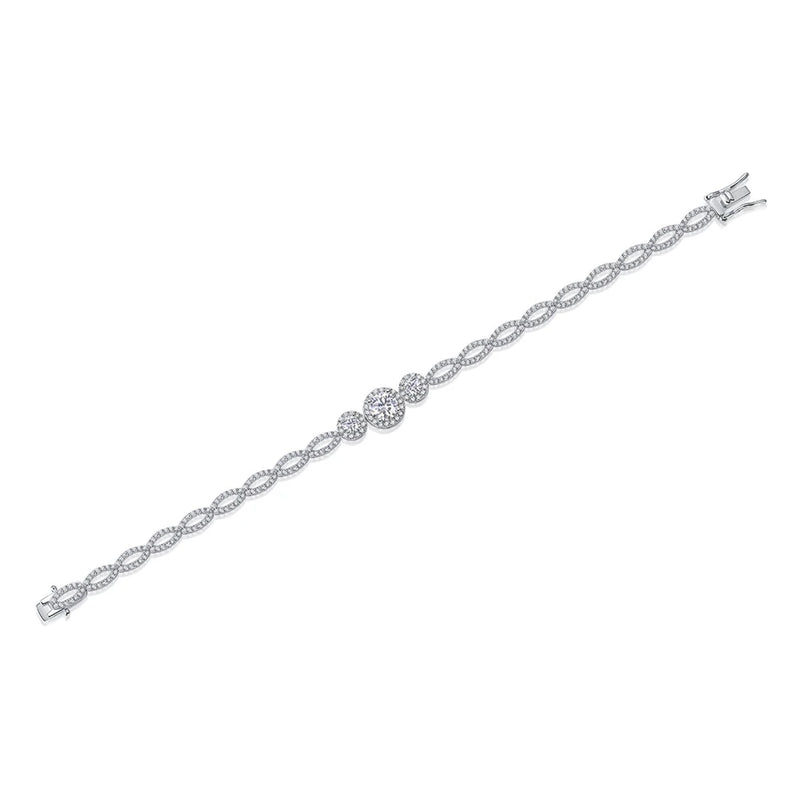 925 Sterling Silver Moissanite 3EX D Color Round Cut Bracelet for Women