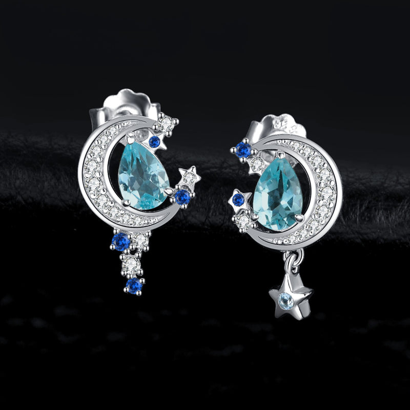 925 Sterling Silver Blue Topaz and Sapphire Stud Earrings for Woman