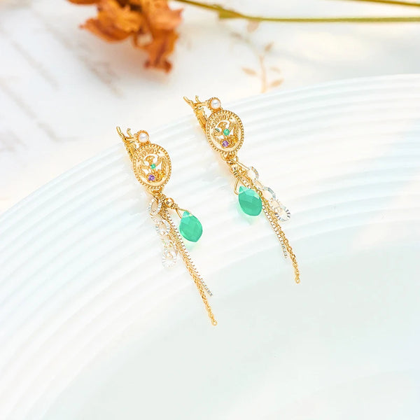 925 Sterling Silver Gold Plated Chalcedony Tassel Earrings For Women