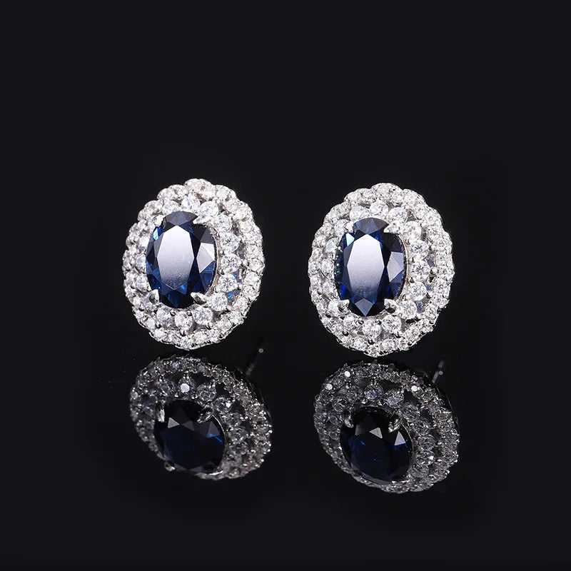 S925 Silver Tanzanian Blue Topaz Statement Jewelry Set for Women