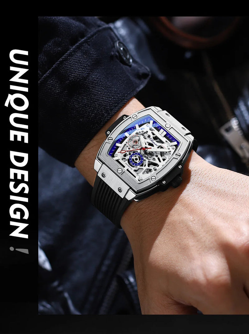 Stainless Steel Silicon Square Luminous Men's Watch