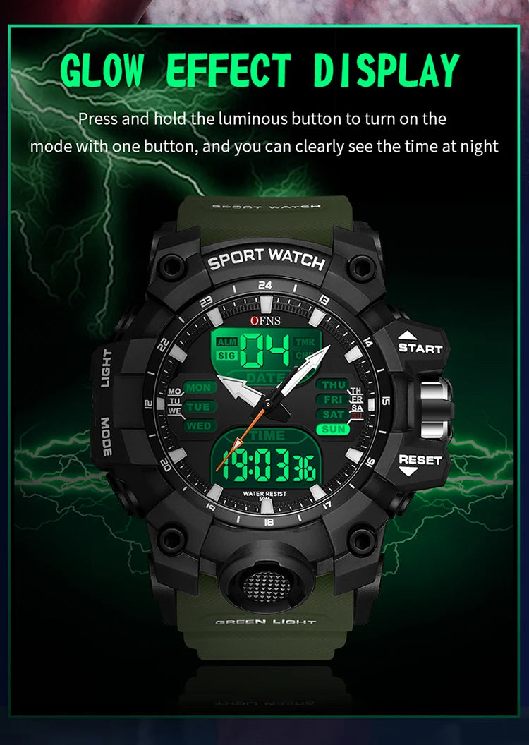 Stainless Steel LED Digital Quartz Chronograph Wristwatch for Men